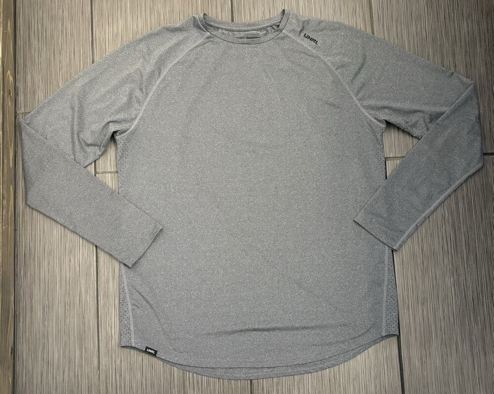 UNRL Shirt Men’s Large Gray/Blue Long Sleeve Performance Tee Gym Run Athletic